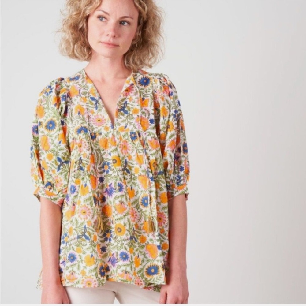 Mille Thalia Floral Puff Sleeve Blouse Top in Wildflower Size S